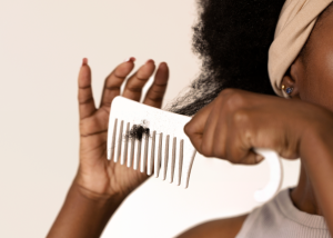 African female trimming her hair